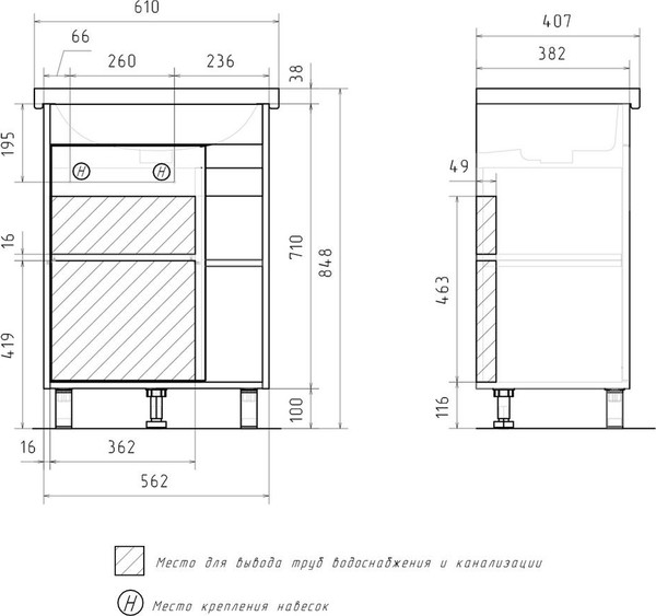 Изображение товара Тумба с умывальником Volna Osmond 60 + Фостер 60