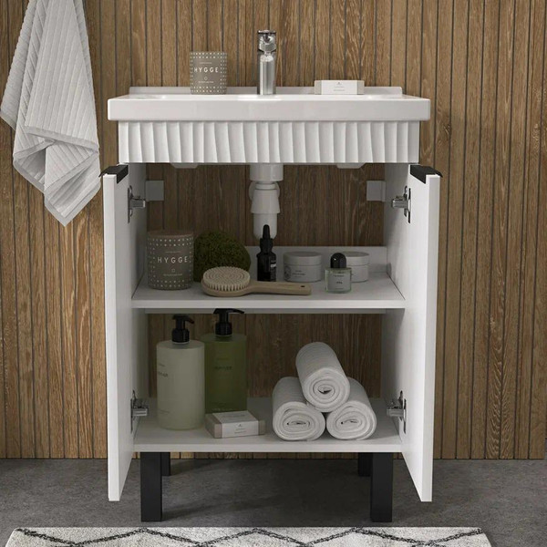 Изображение товара Тумба с умывальником Volna Lotty 60.2D Миранда + Миранда 60 (белый, напольная)