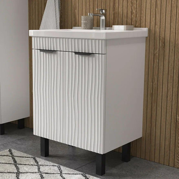 Изображение товара Тумба с умывальником Volna Lotty 60.2D Миранда + Миранда 60 (белый, напольная)