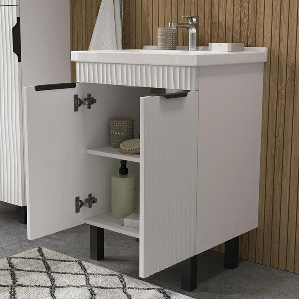 Изображение товара Тумба с умывальником Volna Lotty 60.2D Миранда + Миранда 60 (белый, напольная)