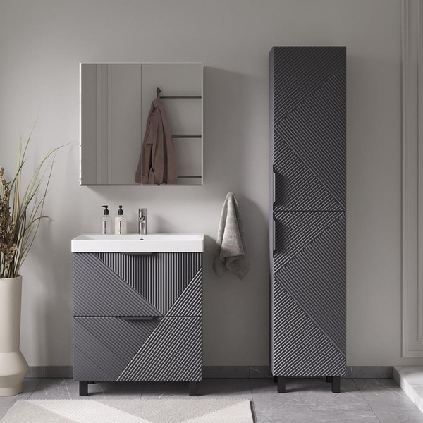 Изображение товара Тумба с умывальником Volna Geometry 70.2Y 9696 + Lake 70 (графит)