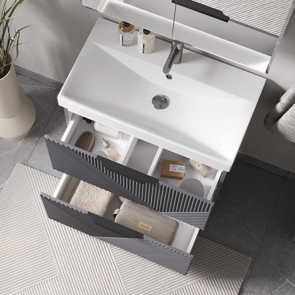 Изображение товара Тумба с умывальником Volna Geometry 70.2Y 9696 + Lake 70 (графит)