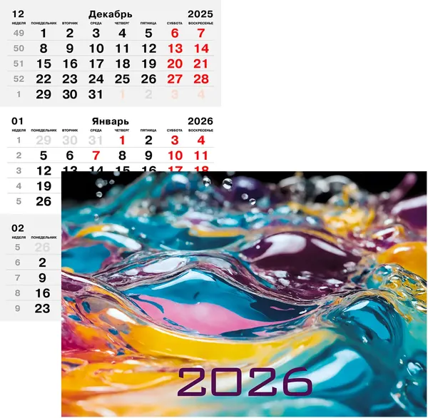 Изображение товара Календарь настенный Listoff Яркая вода. 2026 год / ККТ2604