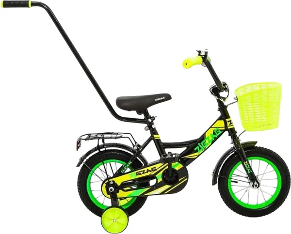 Изображение товара Детский велосипед с ручкой ZigZag Classic 12 / ZG-1201 (черный/желтый, разобранный, в коробке)