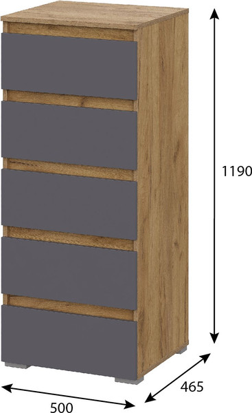 Изображение товара Комод Тащи в дом Люмо КМ 03 5 ящиков (дуб крафт золото/серый)