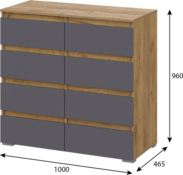 Изображение товара Комод Тащи в дом Люмо КМ 04 8 ящиков (дуб крафт золото/серый)