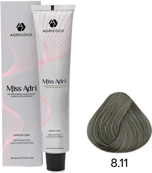 Изображение товара Крем-краска для волос Adricoco Miss Adri 8.11 (100мл, светлый блонд интенсивный пепельный)