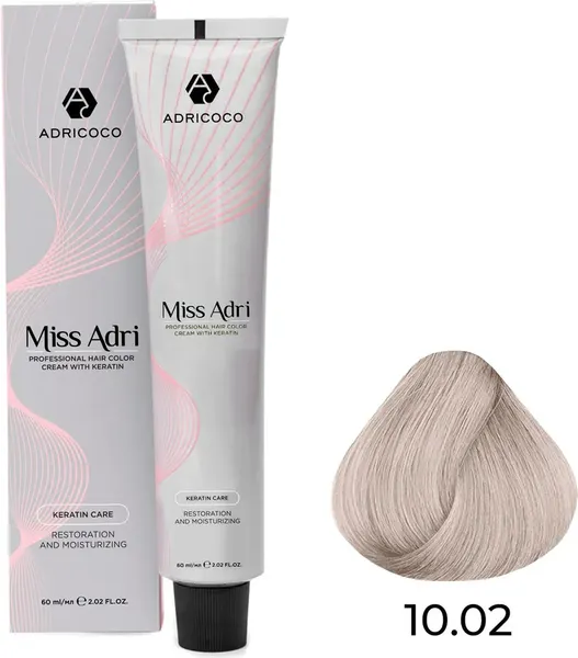 Изображение товара Крем-краска для волос Adricoco Miss Adri 10.02 (100мл, платиновый блонд прозрачный фиолетовый)