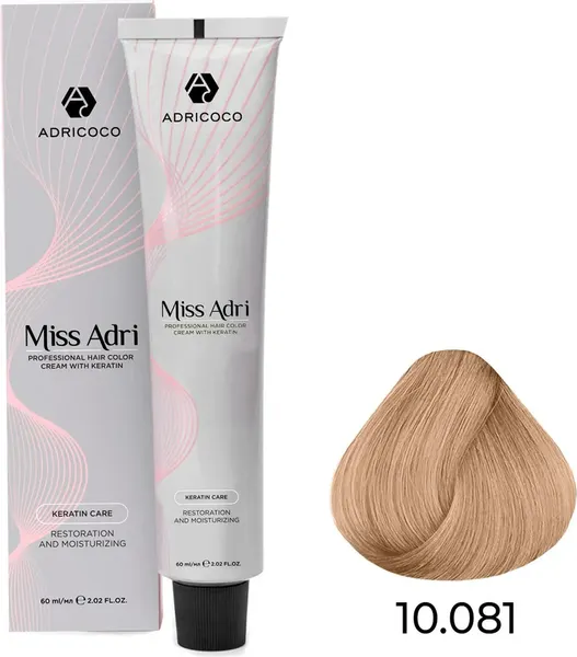 Изображение товара Крем-краска для волос Adricoco Miss Adri 10.081 (100мл, платиновый блонд пастельный ледяной)