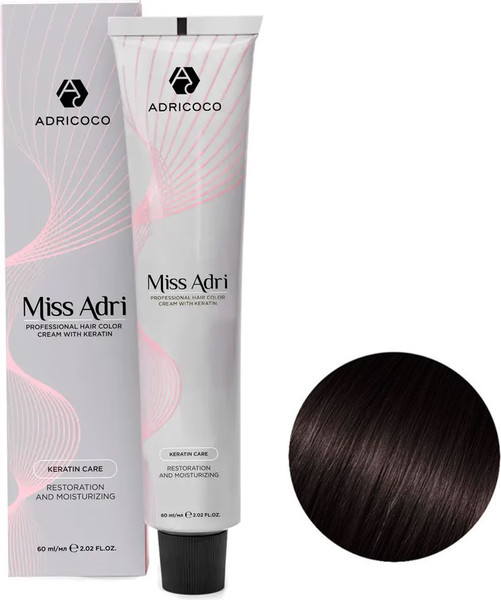 Изображение товара Крем-краска для волос Adricoco Miss Adri 4.12 (100мл, коричневый пепельный перламутровый)