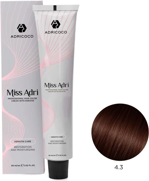 Изображение товара Крем-краска для волос Adricoco Miss Adri 4.3 (100мл, коричневый золотистый)