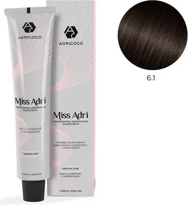 Изображение товара Крем-краска для волос Adricoco Miss Adri 6.1 (100мл, темный блонд пепельный)