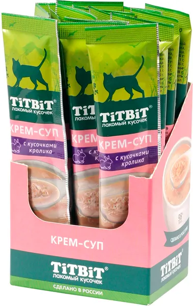 Изображение товара Лакомство для кошек TiTBiT Крем-суп для кошек с кусочками кролика / 14622 (10гx16шт)