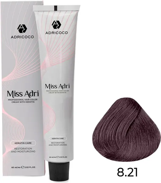 Изображение товара Крем-краска для волос Adricoco Miss Adri 8.21 (100мл, светлый блонд фиолетовый пепельный)