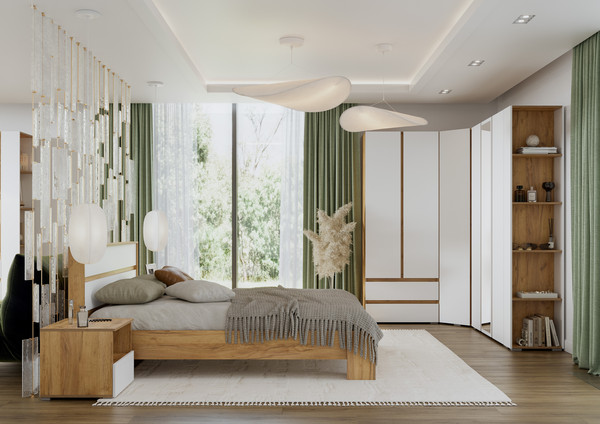 Изображение товара Полуторная кровать Тащи в дом Люмо КР 02 140x200 (дуб крафт золото/белый)