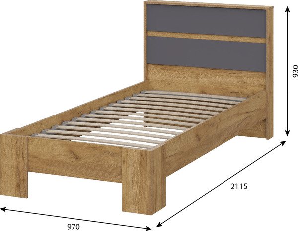 Изображение товара Односпальная кровать Тащи в дом Люмо КР 01 90x200 (дуб крафт золото/серый)