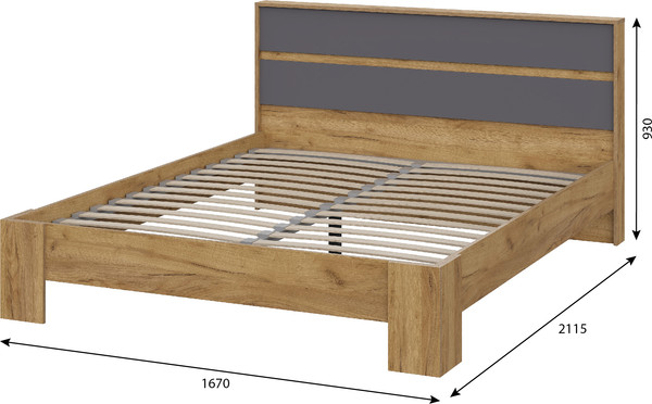 Изображение товара Двуспальная кровать Тащи в дом Люмо КР 03 160x200 (дуб крафт золото/серый)