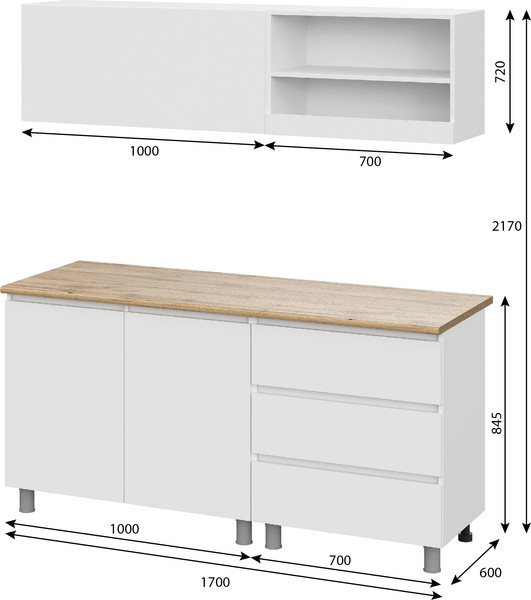 Изображение товара Кухонный гарнитур Тащи в дом Люмо 1.7 со столешницей (белый/белый)