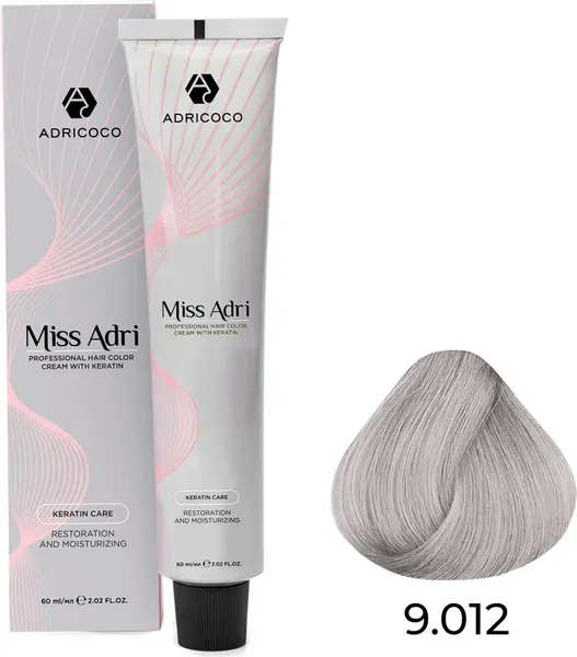 Изображение товара Крем-краска для волос Adricoco Miss Adri 9.012 (100мл, очень светлый блонд прозрачный серебристый)