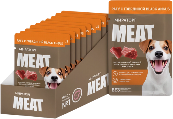 Изображение товара Влажный корм для собак Мираторг Meat Рагу с говядиной Black Angus (28x80г)