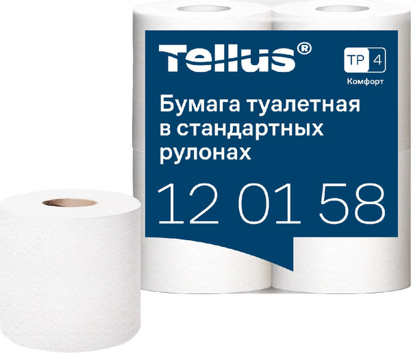 Изображение товара Туалетная бумага Tellus В стандартных рулонах Т4 / 120158 (2сл, 23м, 4рул)