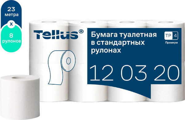 Изображение товара Туалетная бумага Tellus В стандартных рулонах Т4 / 120320 (2сл, 23м, 8рул)