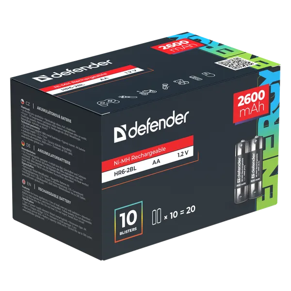 Изображение товара Комплект аккумуляторов Defender HR6-2BL 2600mAh АА Ni-MH / 56512 (2шт)