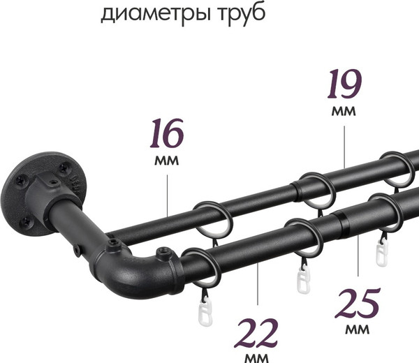 Изображение товара Карниз для штор UG HOME Раздвижной 2-рядный / 2КМ-367-Ч (черный, 1.5-3.67м)