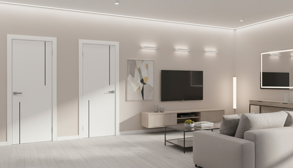 Изображение товара Дверь межкомнатная Юни Эмаль Line 6 90х200 (белый/черный)