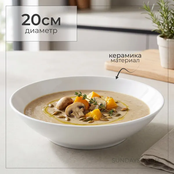 Изображение товара Тарелка столовая глубокая Sundays Home Classic фарфор / TRVK26023 (20см, белый)