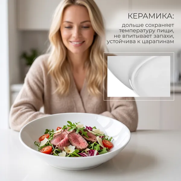 Изображение товара Тарелка столовая глубокая Sundays Home Classic фарфор / TRVK26023 (20см, белый)