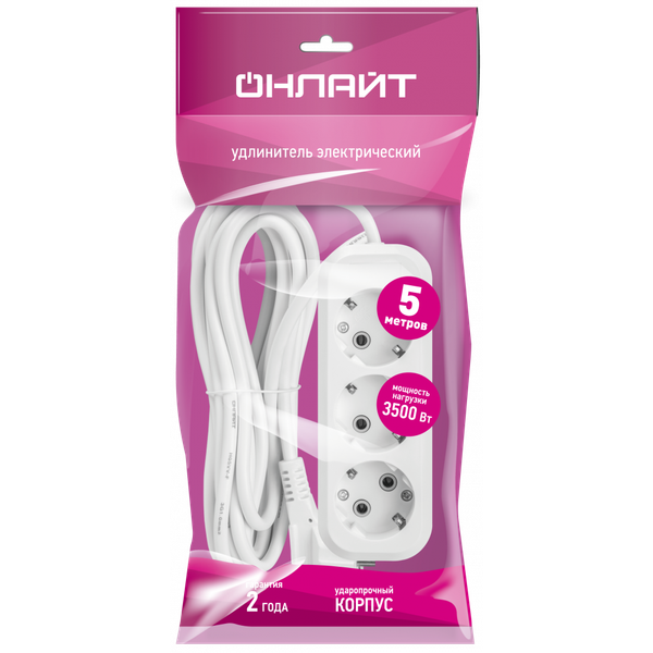 Изображение товара Удлинитель Онлайт OPE-S-03-500-E-3x1 / 90518