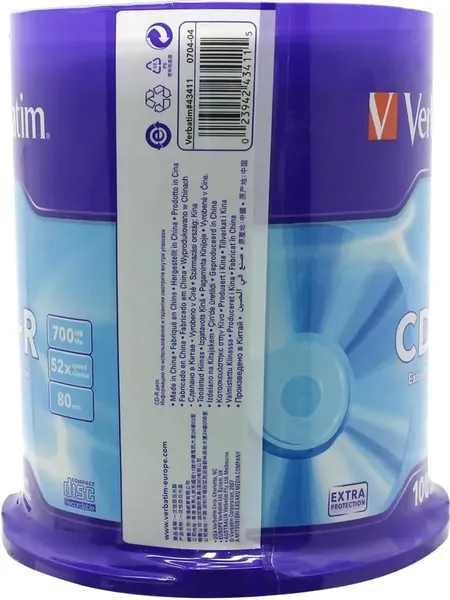 Изображение товара Набор дисков CD-R Verbatim Extra Protection 52x CakeBox 700MB / 43411 (100шт)