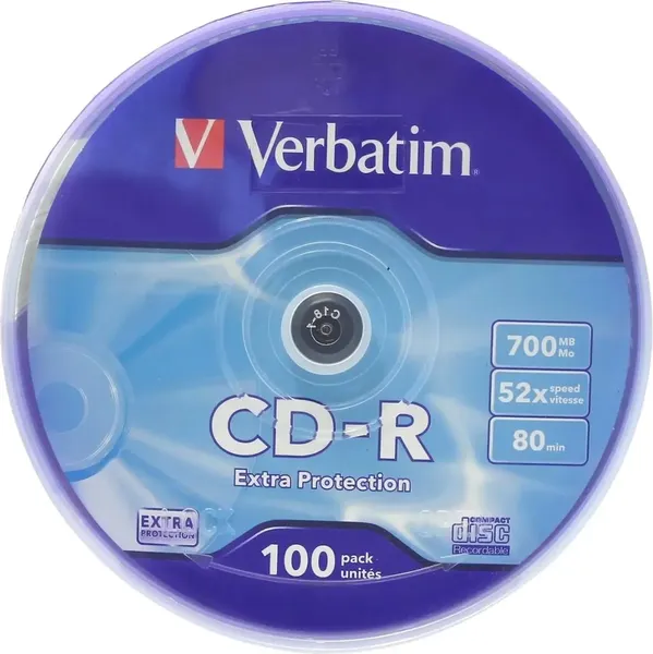 Изображение товара Набор дисков CD-R Verbatim Extra Protection 52x CakeBox 700MB / 43411 (100шт)