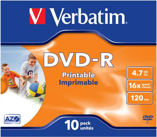 Изображение товара Набор дисков DVD-R Verbatim AZO Wide Inkjet Printable JewelBox 4.7GB 16x / 43521 (10шт)
