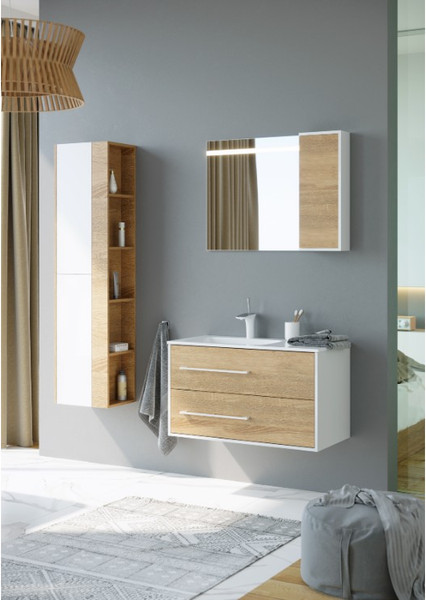 Изображение товара Тумба с умывальником Aqwella Майами / Mai.01.09/L + Malaga 90 L / Mal.09.04.D-L (подвесная)