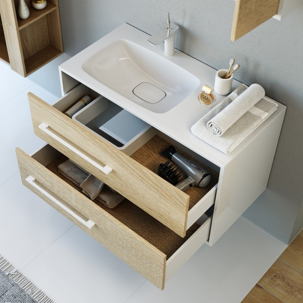 Изображение товара Тумба с умывальником Aqwella Майами / Mai.01.09/L + Malaga 90 L / Mal.09.04.D-L (подвесная)