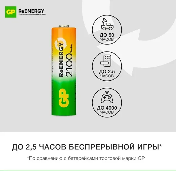 Изображение товара Комплект аккумуляторов GP Batteries 210AAHCRGY-2CRCB2 AA NiMH 2000mAh (2шт)