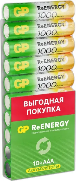 Изображение товара Комплект аккумуляторов GP Batteries 100AAAHCRGY-CRB10 AAA NiMH 1000mAh (10шт)