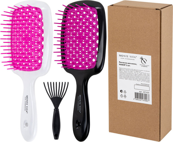 Изображение товара Набор расчесок Monte Vita 20x8.5см + щетка для чистки / 457434 (2шт)