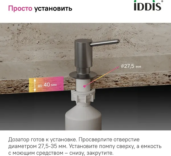 Изображение товара Дозатор встраиваемый в мойку IDDIS SDIGM01i59 (графит)