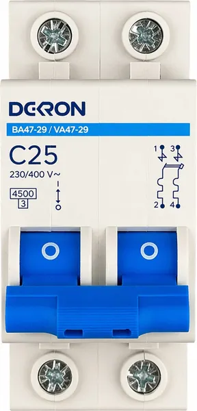 Изображение товара Выключатель автоматический DEKRON ВА47-29 2P С25A 4.5кА / mcb29-2-C25-dek