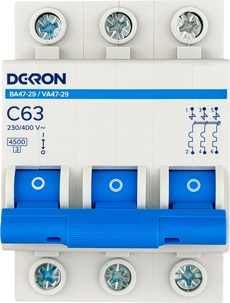 Изображение товара Выключатель автоматический DEKRON ВА47-29 3P С50A 4.5кА / mcb29-3-C50-dek