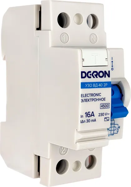 Изображение товара Устройство защитного отключения DEKRON ВД-40 2P 16А/30мА тип АС 4.5кА / rcd40-2-16-30AC-dek