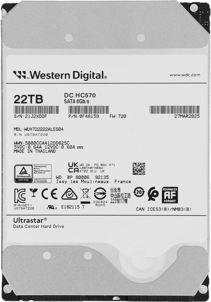 Изображение товара Жесткий диск Western Digital Ultrastar DC HC570 22TB (WUH722222ALE604/0F48159)