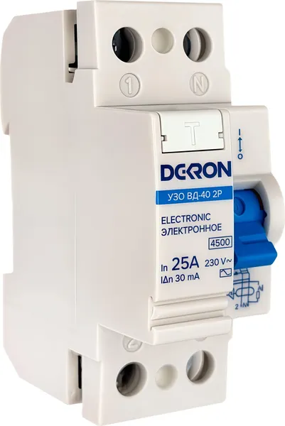 Изображение товара Устройство защитного отключения DEKRON ВД-40 2P 25А/30мА тип АС 4.5кА / rcd40-2-25-30AC-dek 