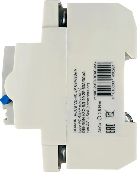 Изображение товара Устройство защитного отключения DEKRON ВД-40 2P 16А/30мА тип АС 4.5кА / rcd40-2-16-30AC-dek
