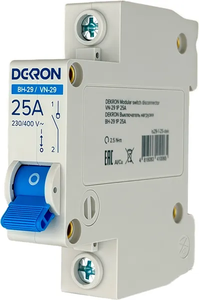 Изображение товара Выключатель нагрузки DEKRON ВН-29 1P 25А / is29-1-25-dek