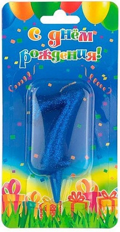 Изображение товара Свеча для торта Свечной маркет Овал Синий Блеск цифра 7