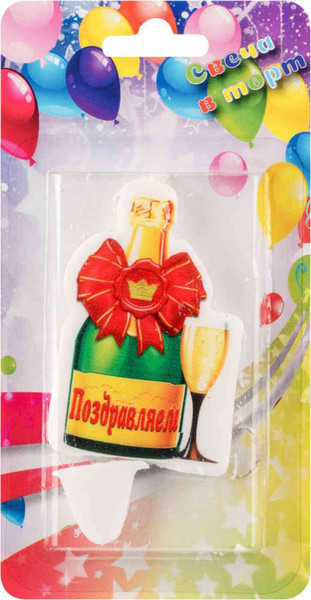 Изображение товара Свеча для торта Свечной маркет Шампанское Поздравляем! (зеленый)